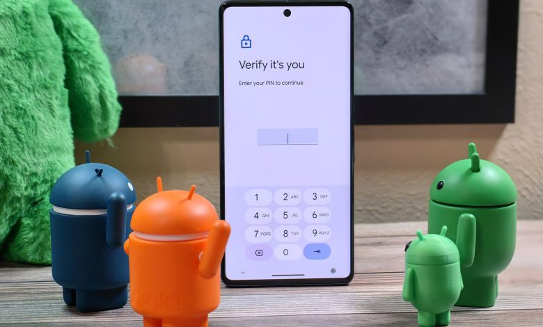 Droid bots staring at a phone screen that is asking to verify the identity of the owner