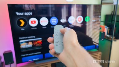 Google TV Streamer remote in hand controlling TV