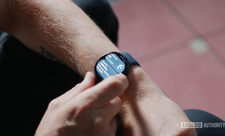 A man swipes through the Google Pixel Watch 3 on his left wrist.