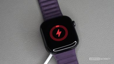 An Apple Watch Series 10 with low battery charges on its fast charging cable.