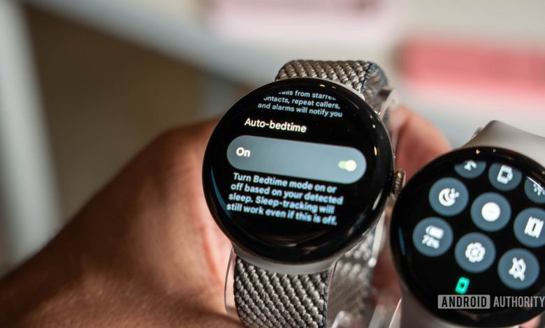 Auto Bedtime toggle on a 45mm Google Pixel Watch 3