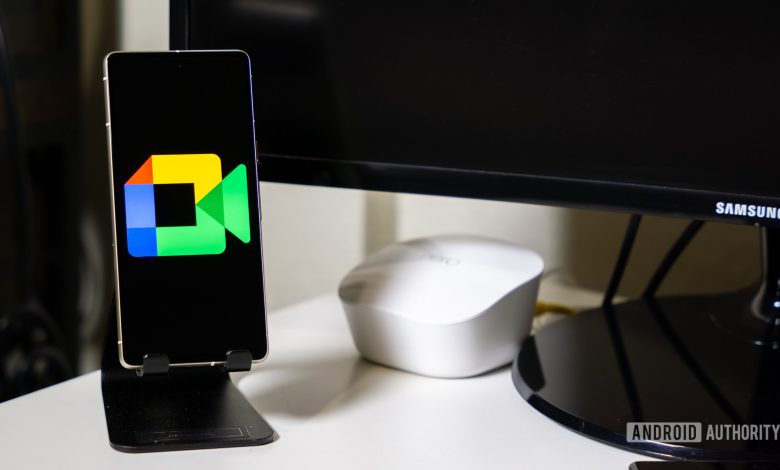 Google Meet logo on smartphone stock photo