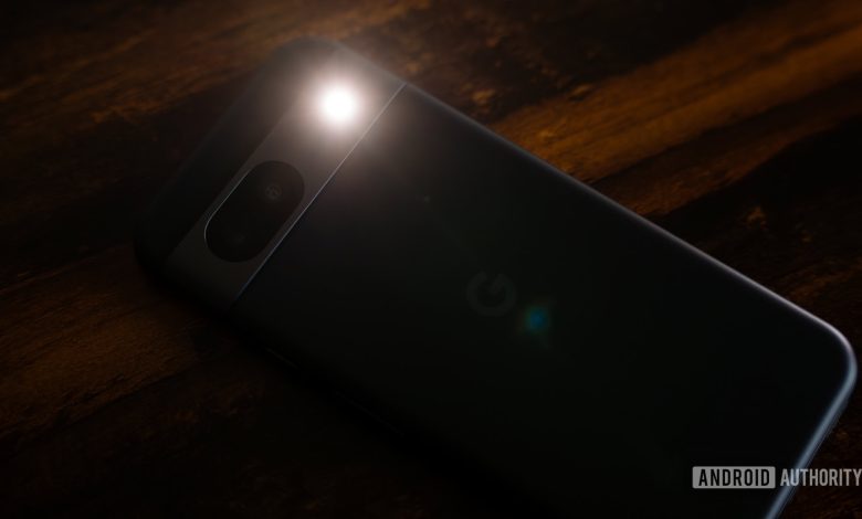 Google Pixel 8a in the dark with the flashlight on (2)