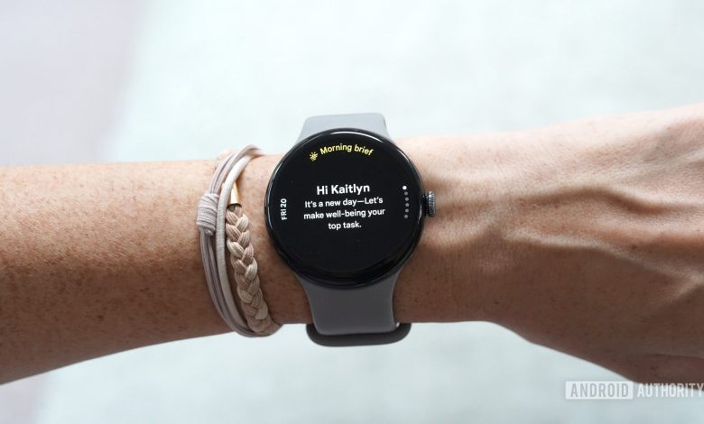 A Google Pixel Watch 3 displays a users' Morning Brief.