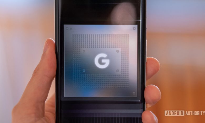 Google Tensor chip logo phone in hand