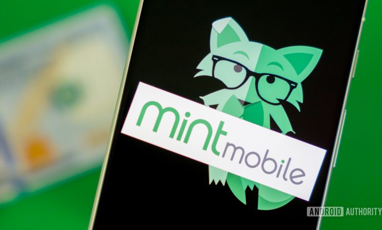 Stock photo of Mint Mobile fox on phone with money 1