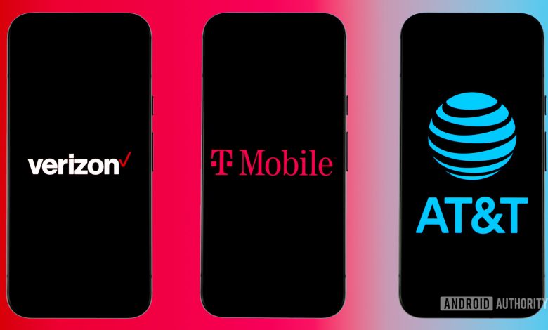 Stock photo of major US carriers Verizon Wireless, AT&amp;T, and T Mobile (3)