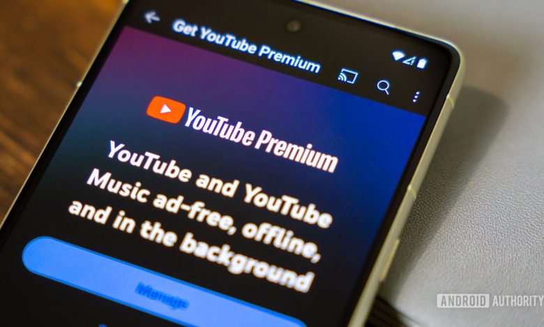 YouTube premium app on smartphone stock photo (3)