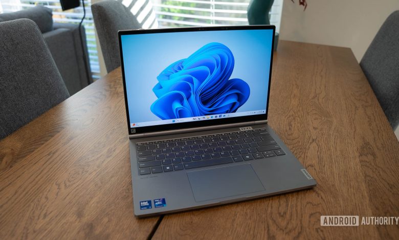 Lenovo ThinkBook Plus Gen 5 Hybrid Open on Table in Windows Mode