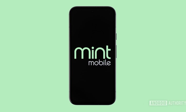 Mint Mobile logo on smartphone with colored background stock photo