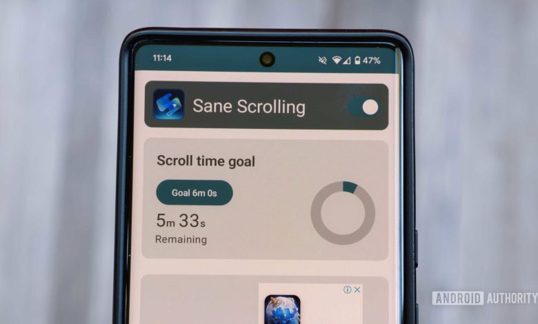 The Sane Scrolling app on a Pixel phone.