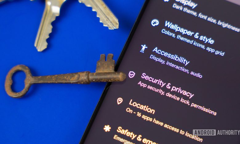 Security and privacy option in Android settings stock photo 2