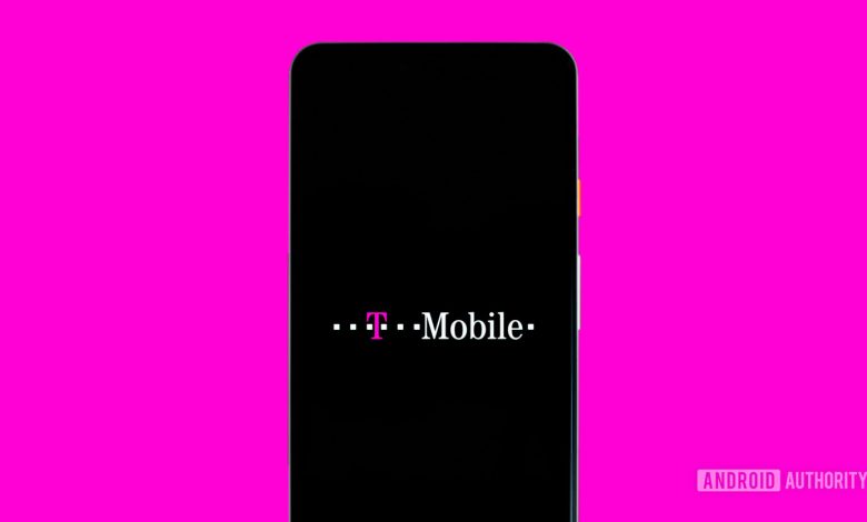 T Mobile logo on phone stock photo