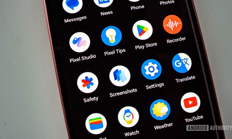 Google Pixel 9 app drawer with new Screenshots, Pixel Studio, and Weather apps