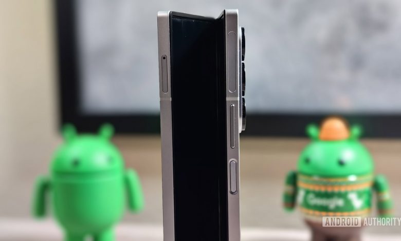 Side view of the Samsung Galaxy Z Fold 6 when partially folded