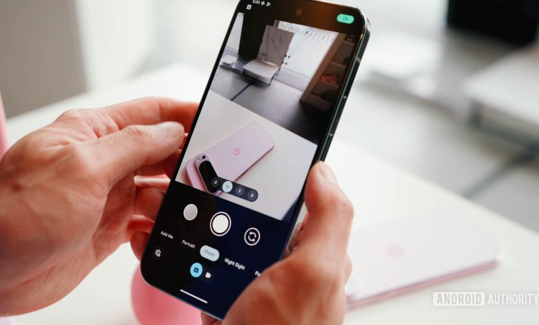 Google Pixel 9 Pro camera app open in hand