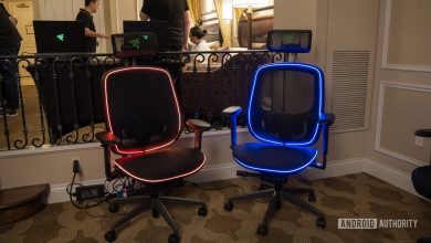 Razer Project Arielle chairs one lit red and one lit blue