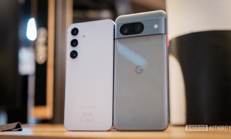 Samsung Galaxy S24 vs Google Pixel 8 hero standing