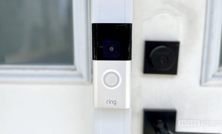 The Ring Battery Doorbell Plus mounted on a doorframe